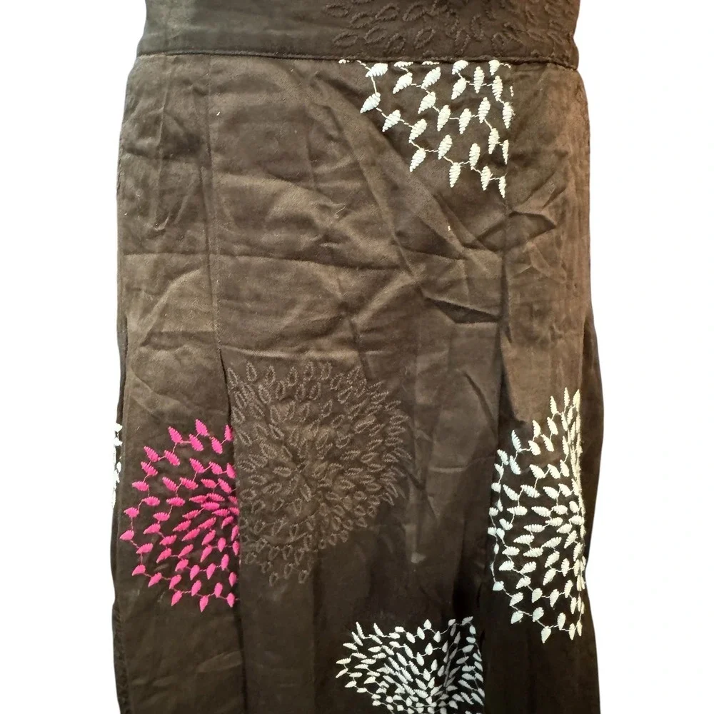 Ann Taylor Brown Cotton Embroidered Floral A-Line Midi Skirt Pink White Size‎ 14